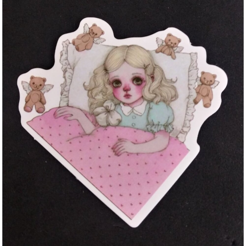 10/$10 Sick Doll In Bed Creepy Plush & Doll Sticker 2.25" x 2.38" (AB)